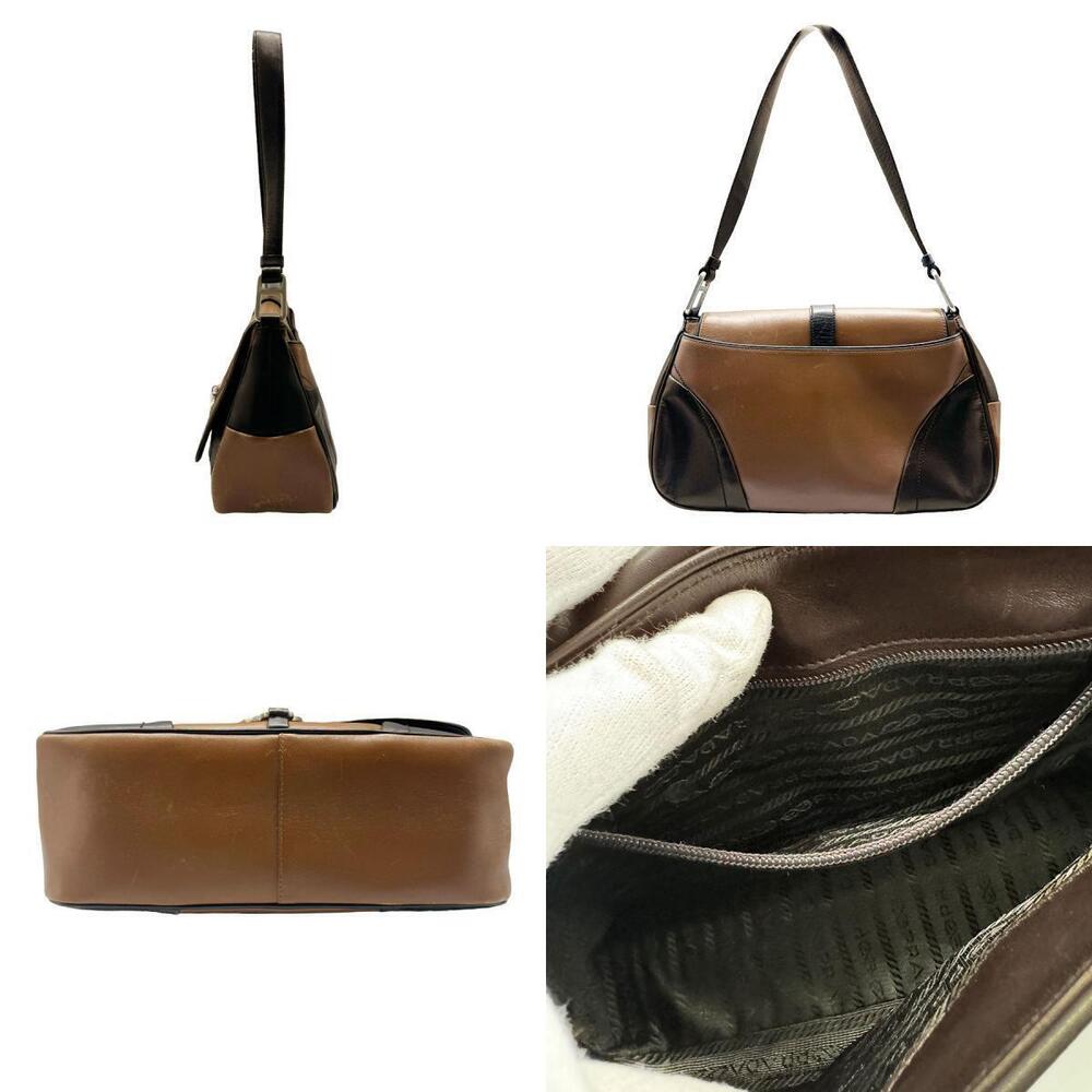 Prada leather black crafted brown Vitello bag shoulder Black Brown